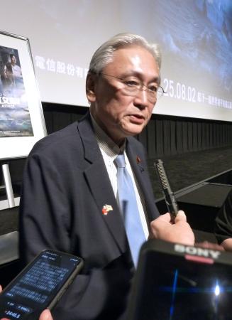 　台湾ドラマを視聴後、取材に応じる「日華議員懇談会」の古屋圭司会長＝７日、東京都新宿区