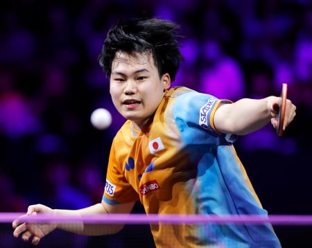 　男子シングルス１回戦で李尚洙に逆転勝ちした松島輝空＝横浜ＢＵＮＴＡＩ
