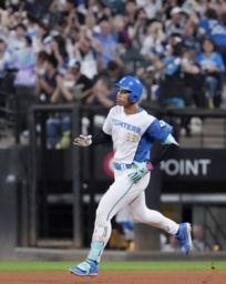 　７回、勝ち越しソロを放った日本ハム・万波＝エスコンフィールド