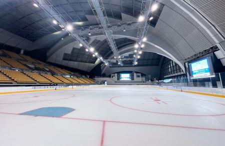 　都立初の通年型スケートリンク「東京辰巳アイスアリーナ」のメインリンク＝２日、東京都江東区