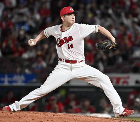 　５回１失点で７勝目を挙げた広島・大瀬良＝マツダ