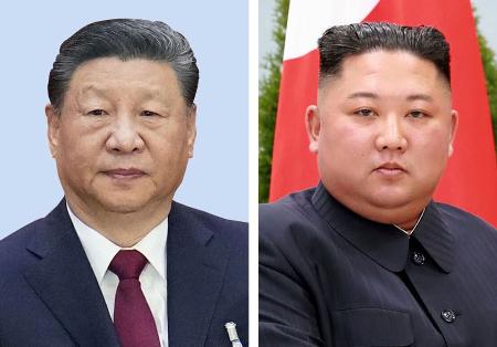 　中国の習近平国家主席、北朝鮮の金正恩朝鮮労働党総書記（朝鮮通信＝共同）