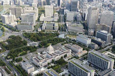 　国会議事堂（中央手前）と霞が関の官庁街（後方）