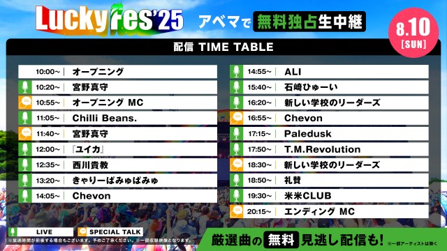 『LuckyFes'25』2日目！きょう8月10日の配信タイムテーブルをチェック