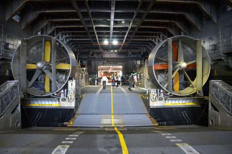 しもきたに搭載されているＬＣＡＣ。プロペラは直径約３メートル