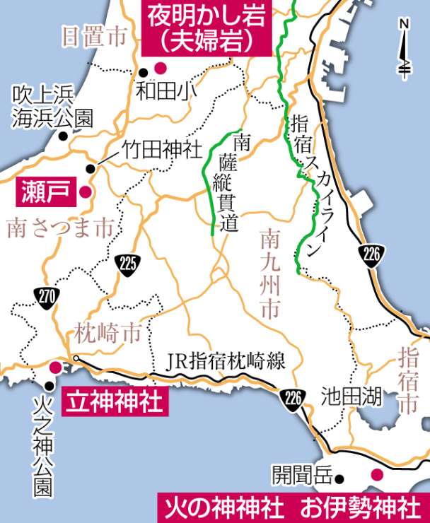 【地図】夜明かし岩（夫婦岩）の場所はこちら
