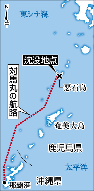 【地図】対馬丸の航路