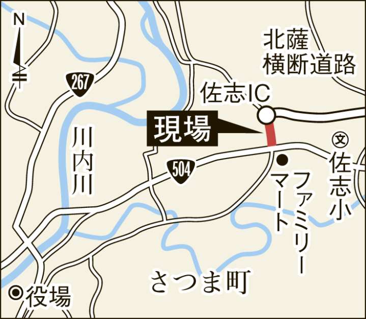 〈関連〉従来の国道５０４号と北薩横断道路と「現場」道路の位置関係を地図で確認する