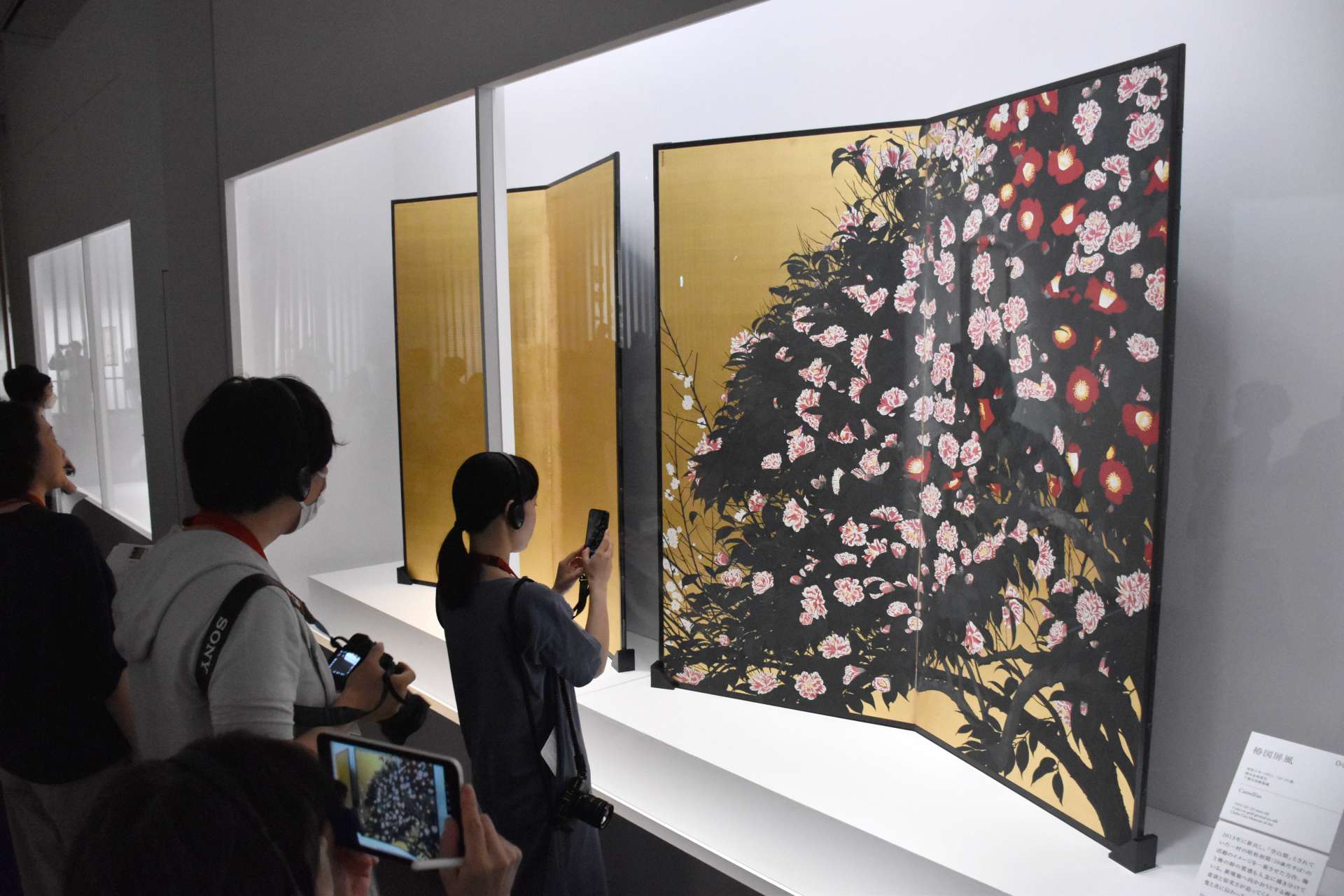 田中一村が東京時代に手がけた「椿図屏風」＝１８日、東京・上野