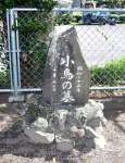 校門の近くに立つ「小鳥の墓」＝曽於市財部の財部南小学校