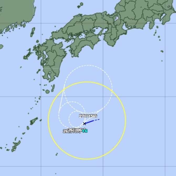 台風１６号進路予想図（２５日午後６時現在、気象庁ホームページから）