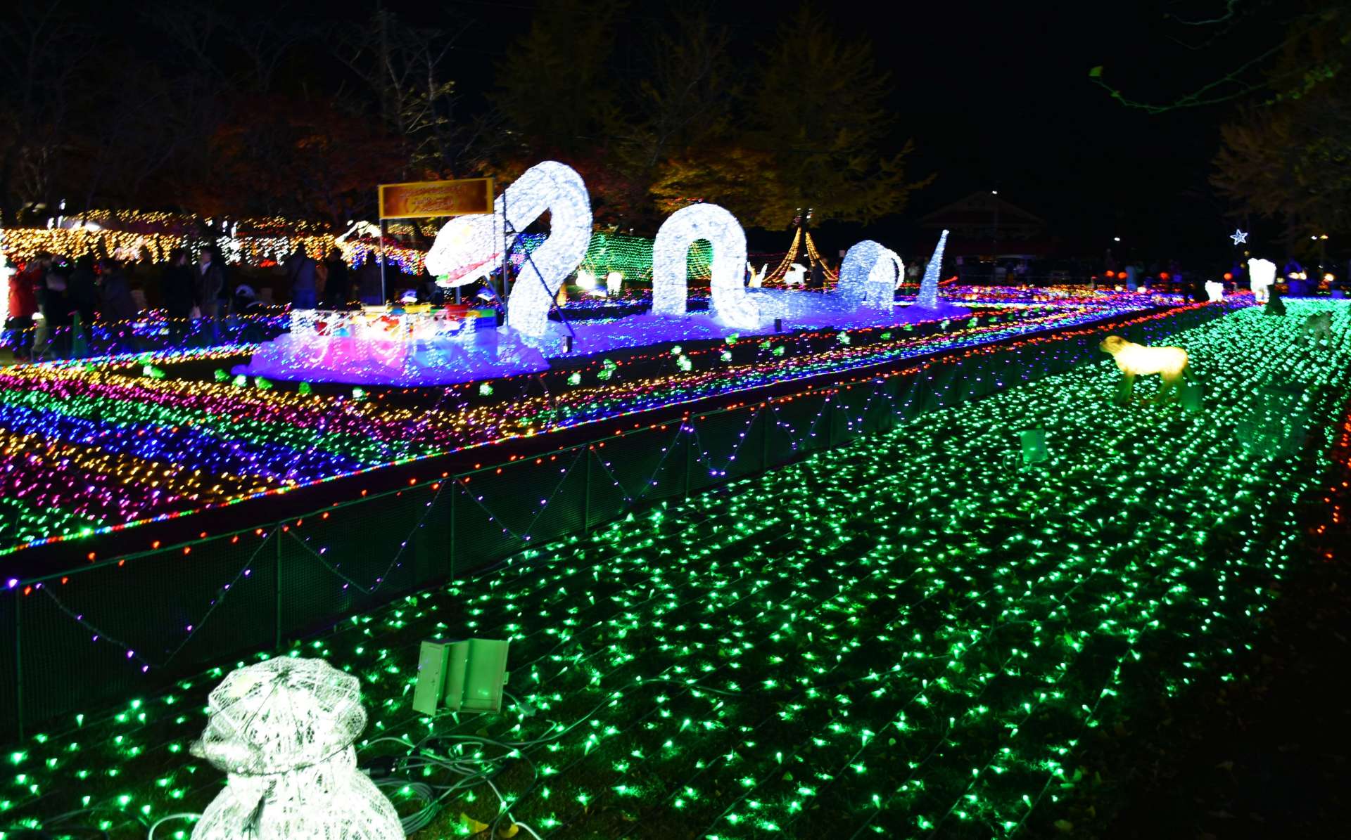 来年のえとの蛇が輝く園内＝伊佐市の曽木の滝公園