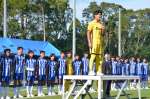 日置市伊集院の鹿児島城西高校で優勝報告するサッカー部