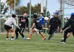 攻守に分かれて動きを確認する鹿実フィフティーン＝ミズノスポーツプラザ舞洲