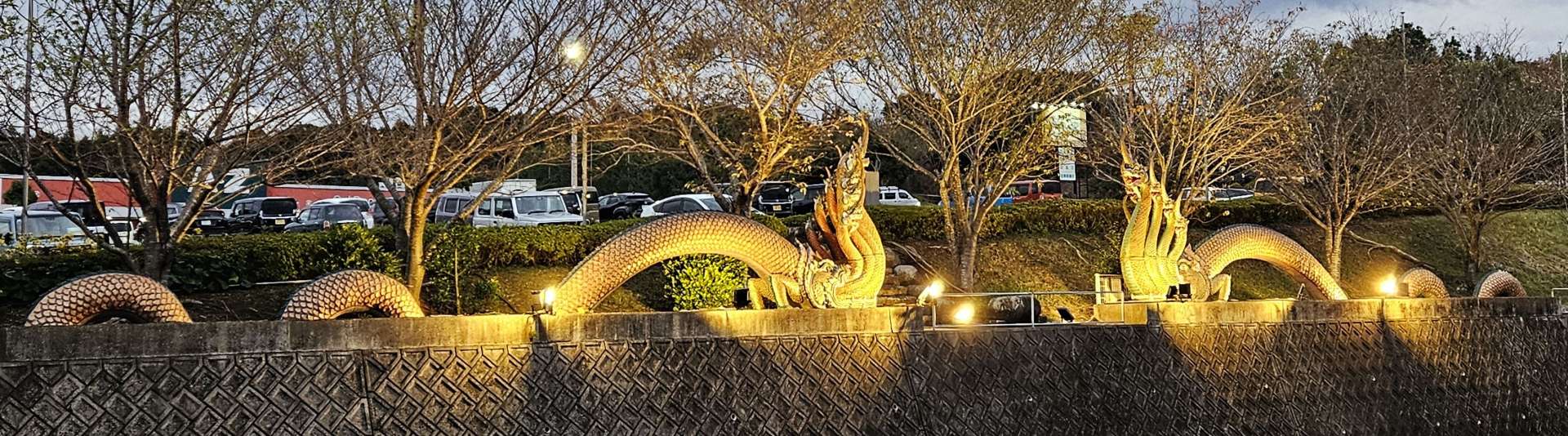 ライトアップされた「七頭竜神」＝阿久根市赤瀬川のＡＺあくね