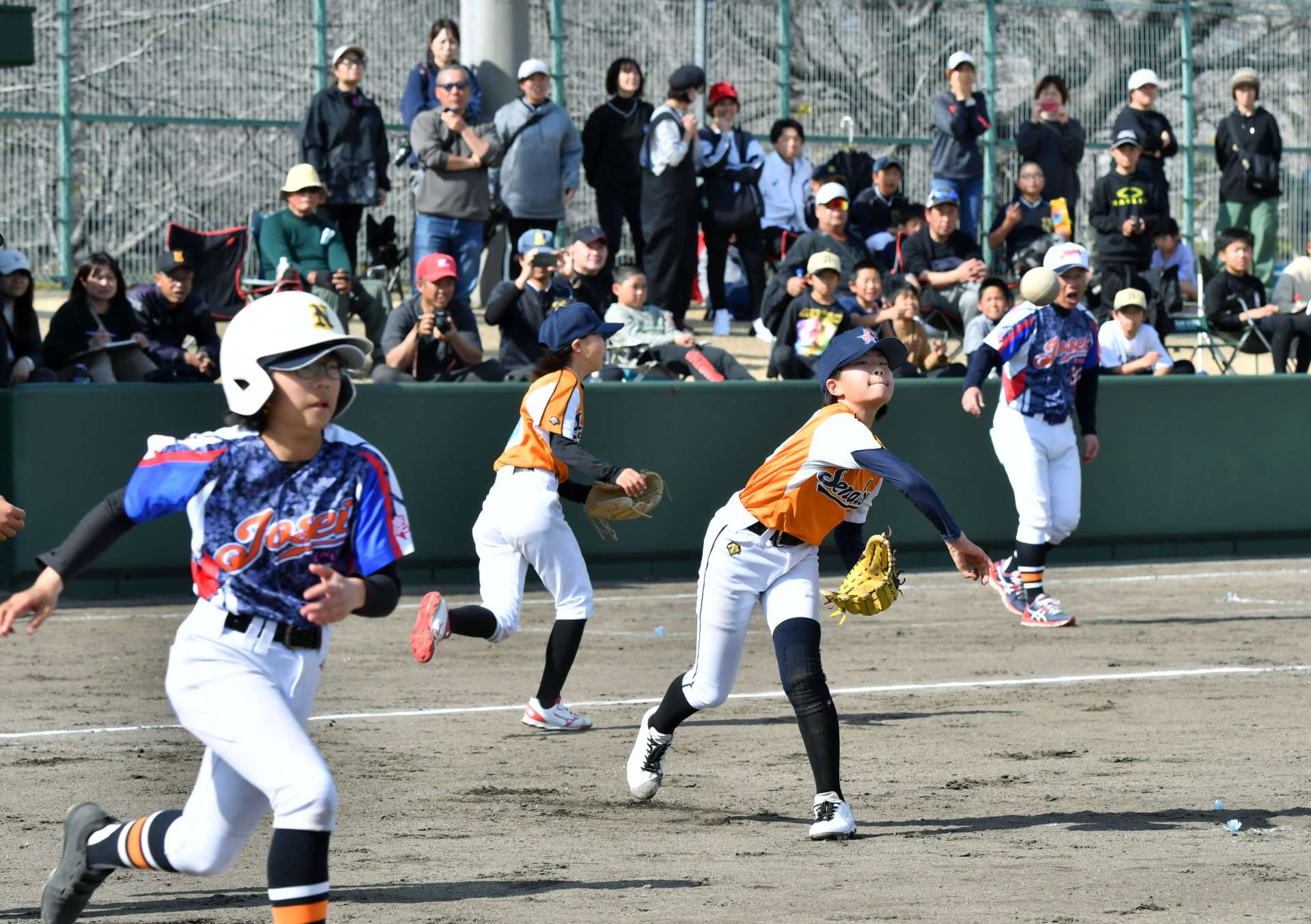 声援を受け、白熱した試合を繰り広げる選手＝知覧平和公園