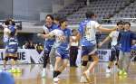 Ｆ鹿児島ＰＯ決勝へ決勝進出を決めて喜ぶＦ鹿児島の選手＝船橋市総合体育館