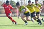 〈資料写真〉第６１回大会の１部決勝、甲南クラブの岩元がトライを決める＝県立サッカー・ラグビー場