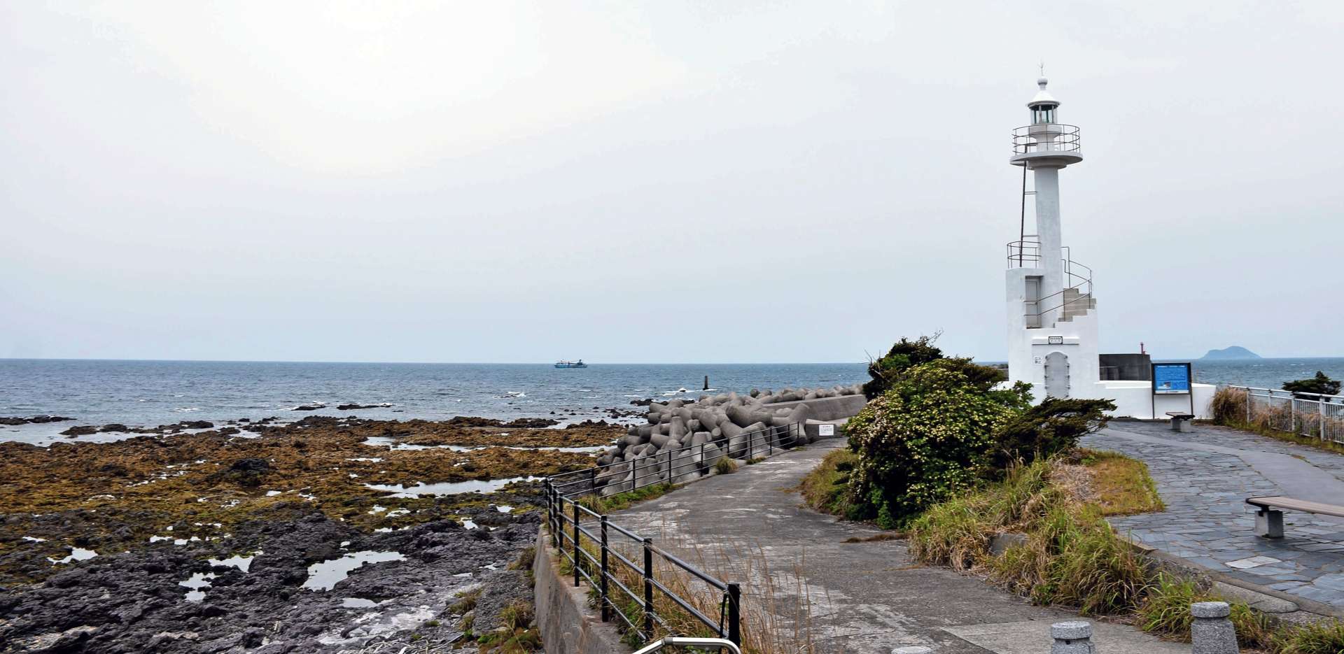 洋上風力発電の候補海域として県が情報提供した薩摩半島西方沖を望む海岸＝２５日、いちき串木野市