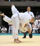 男子団体決勝リーグの川内商工戦、鹿工の大将・浜之上が袖釣り込み腰で一本勝ち＝西原商会アリーナ
