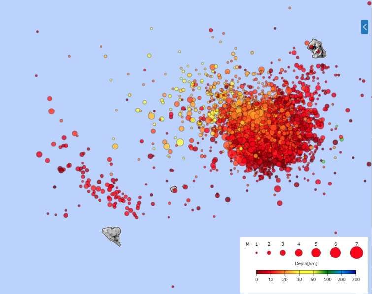 〈関連〉７月４日から２２日に発生した地震の震央分布図（気象庁ホームページより）。右上が悪石島、左下が宝島