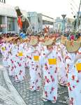息の合った踊りを見せる踊り連＝いちき串木野市旭町