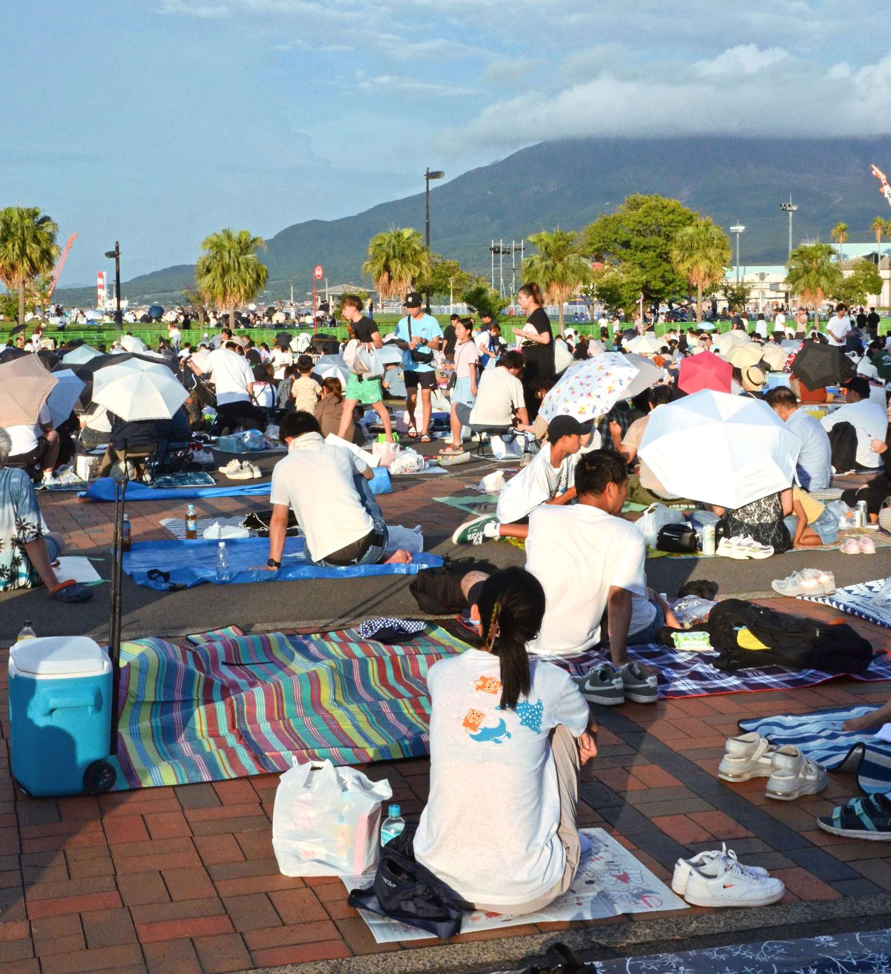 ドルフィンポート跡地南側に新設された有料自由席＝２３日、鹿児島市新港本町