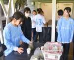 ブレンドティーの開発を進める鹿児島純心女子短大の学生＝錦江町の地域活性化センター神川