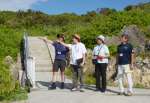 階段状の地形を視察する調査員ら＝２６日、喜界町の荒木・中里遊歩道
