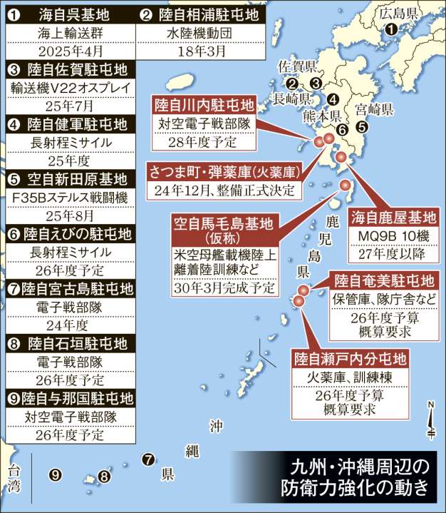 〈新型ミサイルや最新鋭ステルス戦闘機…〉九州・沖縄方面の防衛力強化が一目で分かる地図を見る