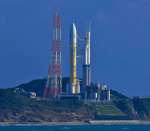 打ち上げを待つＨ３ロケット７号機＝２６日午前８時半ごろ、南種子町の種子島宇宙センタ－