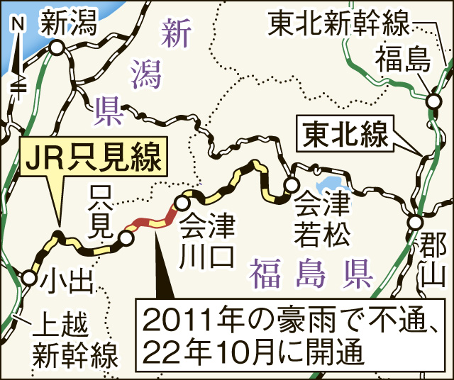 豪雨災害から復旧した只見線の区間を地図で確認