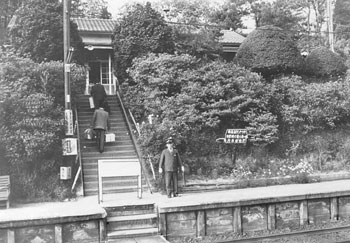 昭和46年5月、旧霧島町の北永野田駅。紙面によると「駅は標高三百二十九メートル、日豊線で一番高い。一日乗降客は八十人。初代の駅員たちが植えたツゲが直径三メートルほどのまんじゅう型に刈り込んであるのが美しい」と伝えている。
