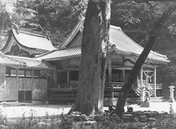 昭和３８年、旧末吉町の住吉神社。当時の紙面は「同社は住吉山の中腹にあって、山の周囲は４キロ余り。神社の祭りは町をあげてにぎわい数千人が参拝。隣接町に行っているものまで実家に帰り、役場や銀行などは休みとなる」と伝えている。